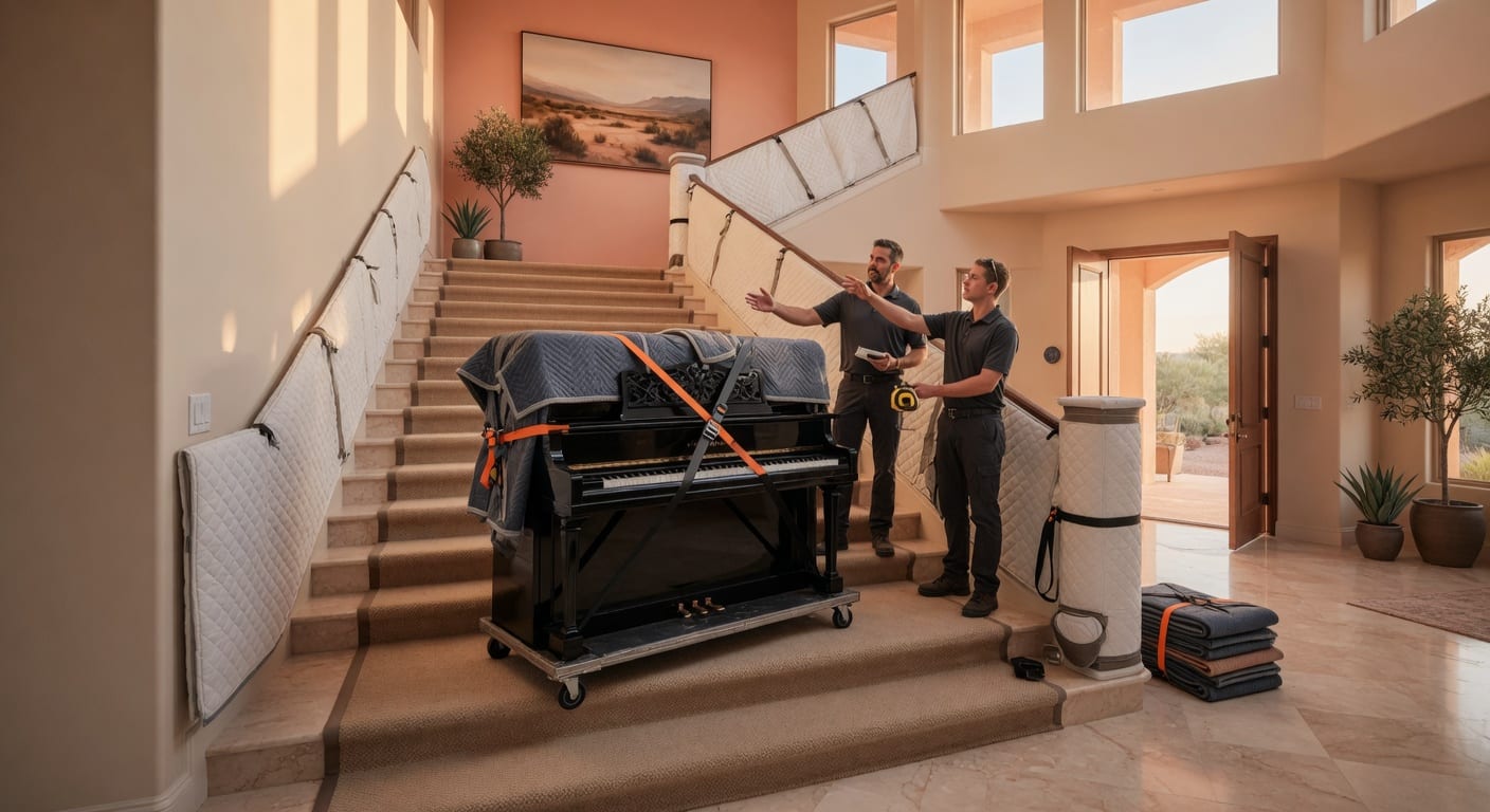 Planning an upstairs piano move with stairs and protected flooring